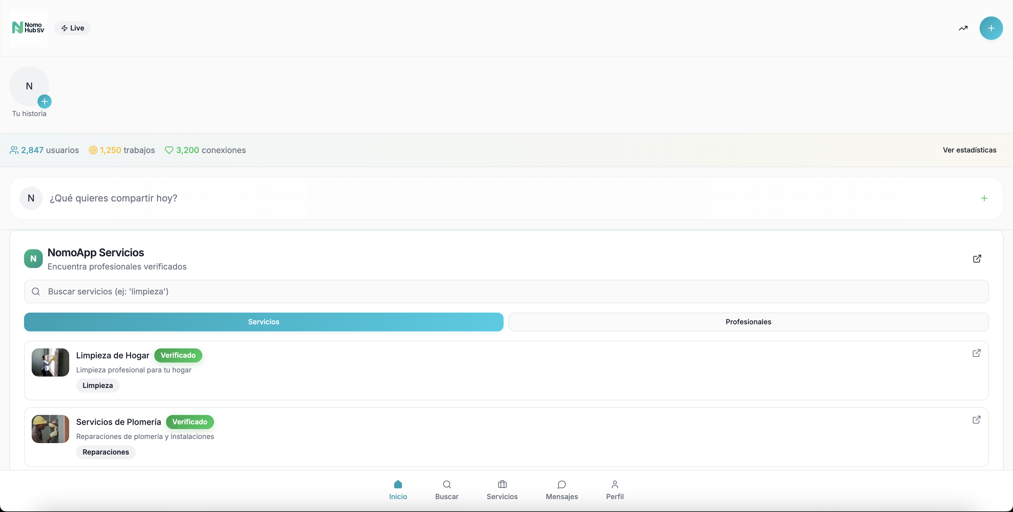 Captura de NomoHub - Feed